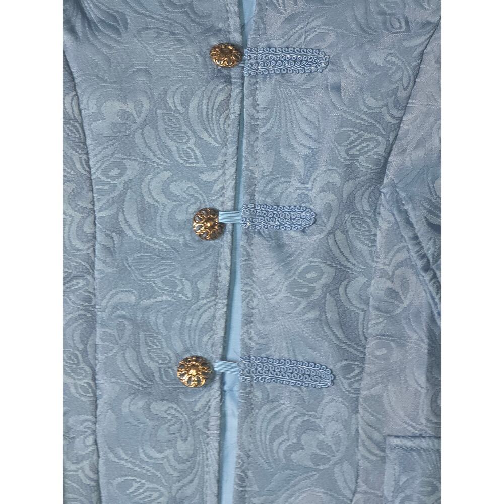 Blue Jacquard Tunic Jacket 3XL Mandarin Collar Ornate Button Damask Cosplay - Picture 2 of 10